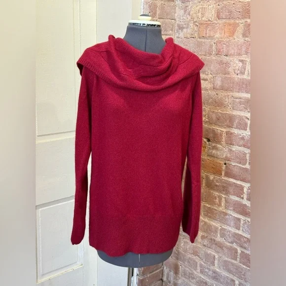WHBM WOOL, CASHMERE & RABBIT HAIR LONG SLEEVE RED COWL SWEATER - Picture 9 of 9